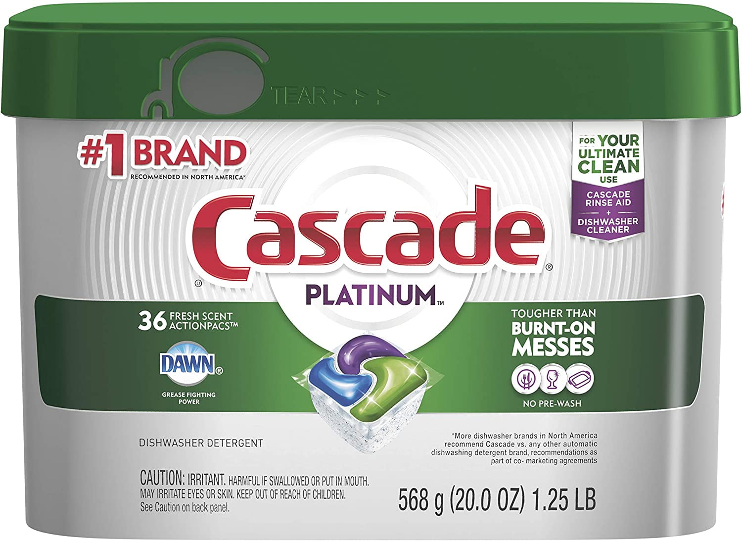 Cascade Platinum Dishwasher Pods, ActionPacs Dishwasher Detergent, Fresh Scent, 36 count