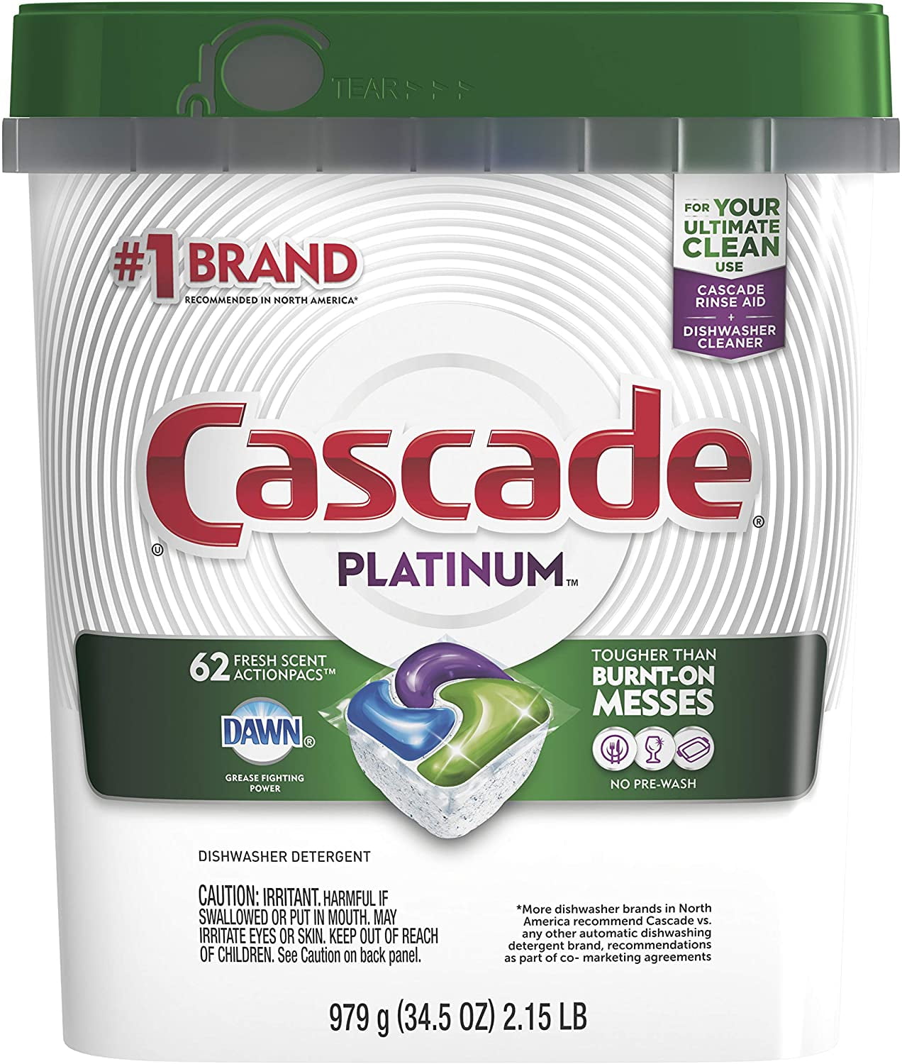 Cascade Platinum Dishwasher Pods, Actionpacs Dishwasher Detergent, Fresh  Scent, 186 Count