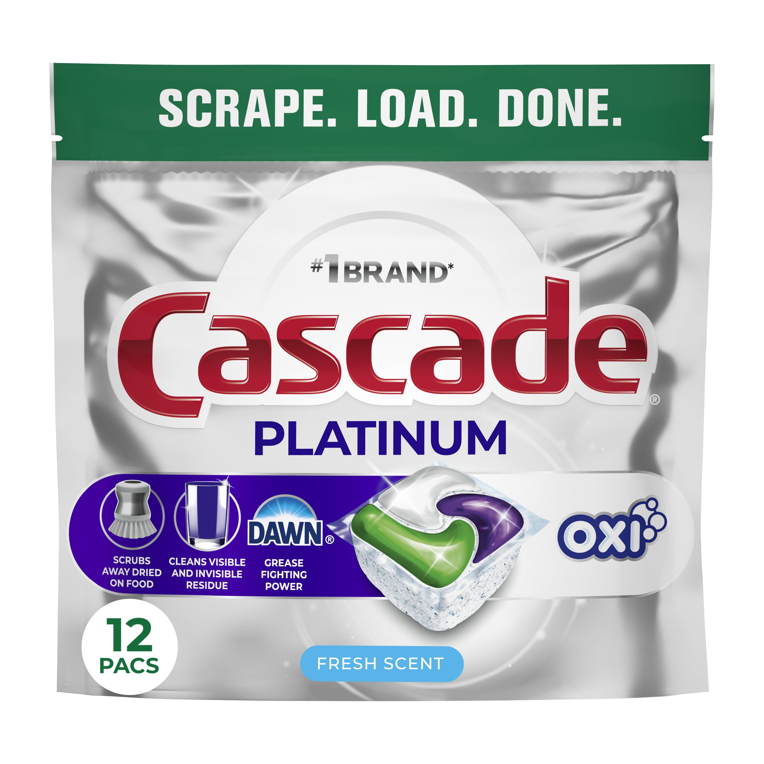 Cascade Platinum Dishwasher Pods, Dishwasher Detergent, Dish Detergent Soap, Fresh, 12 Count