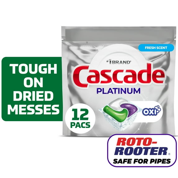Cascade Platinum Dishwasher Pods, Dishwasher Detergent, Dish Detergent Soap, Fresh, 12 Count