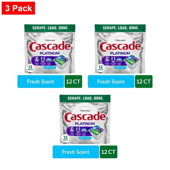 Cascade Platinum Dishwasher Pods Dishwasher Detergent Dish Detergent Soap Fresh 12 ct - 3 Pack