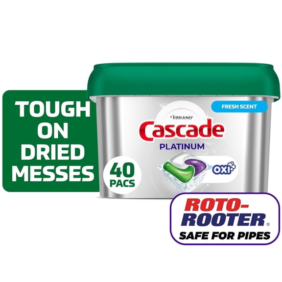 Cascade Platinum Dishwasher Pods, Dishwasher Detergent, Dish Detergent Soap, Fresh, 40 Count