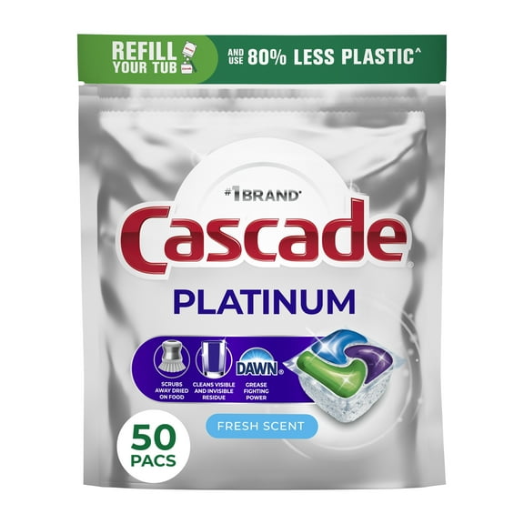 Cascade Platinum Dishwasher Pods, Dishwasher Detergent, Dish Detergent Soap, Fresh, 50 Count