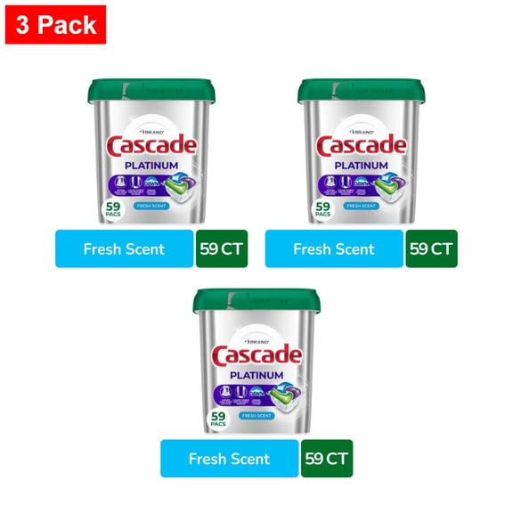 Cascade Platinum Dishwasher Pods Dishwasher Detergent Dish Detergent Soap Fresh 59 ct - 3 Pack