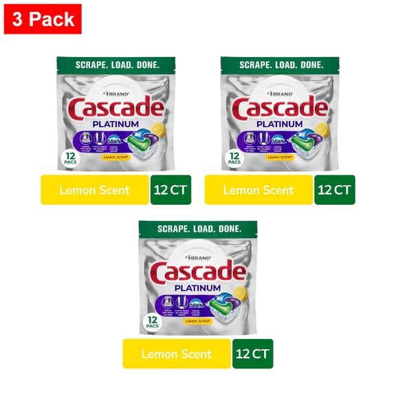 Cascade Platinum Dishwasher Pods Dishwasher Detergent Dish Detergent Soap Lemon 12 ct - 3 Pack