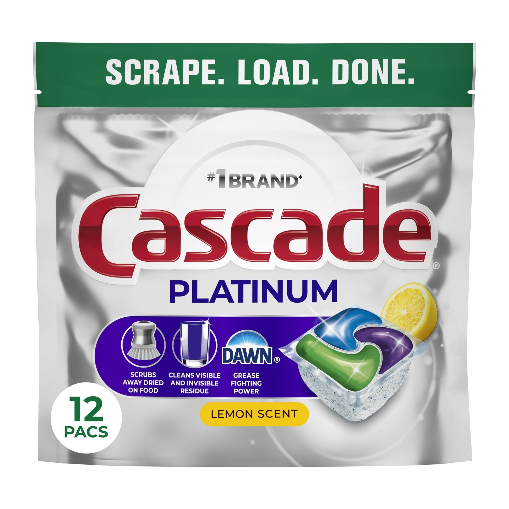 Cascade Platinum Dishwasher Pods, Dishwasher Detergent, Dish Detergent Soap, Lemon, (2 Pack of 12 Count)
