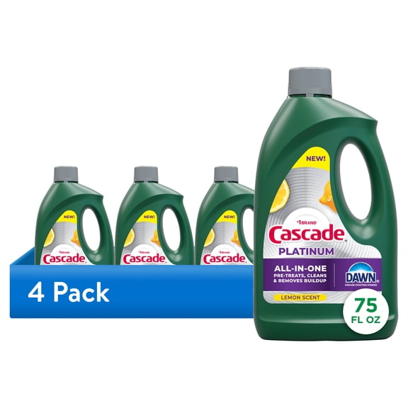(4 pack) Cascade Platinum Dishwashing Liquid Gel, Lemon, 75oz