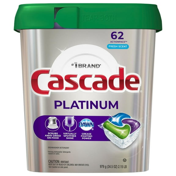 Cascade Platinum Fresh Scent Dishwasher Detergent ActionPacs 62 ct