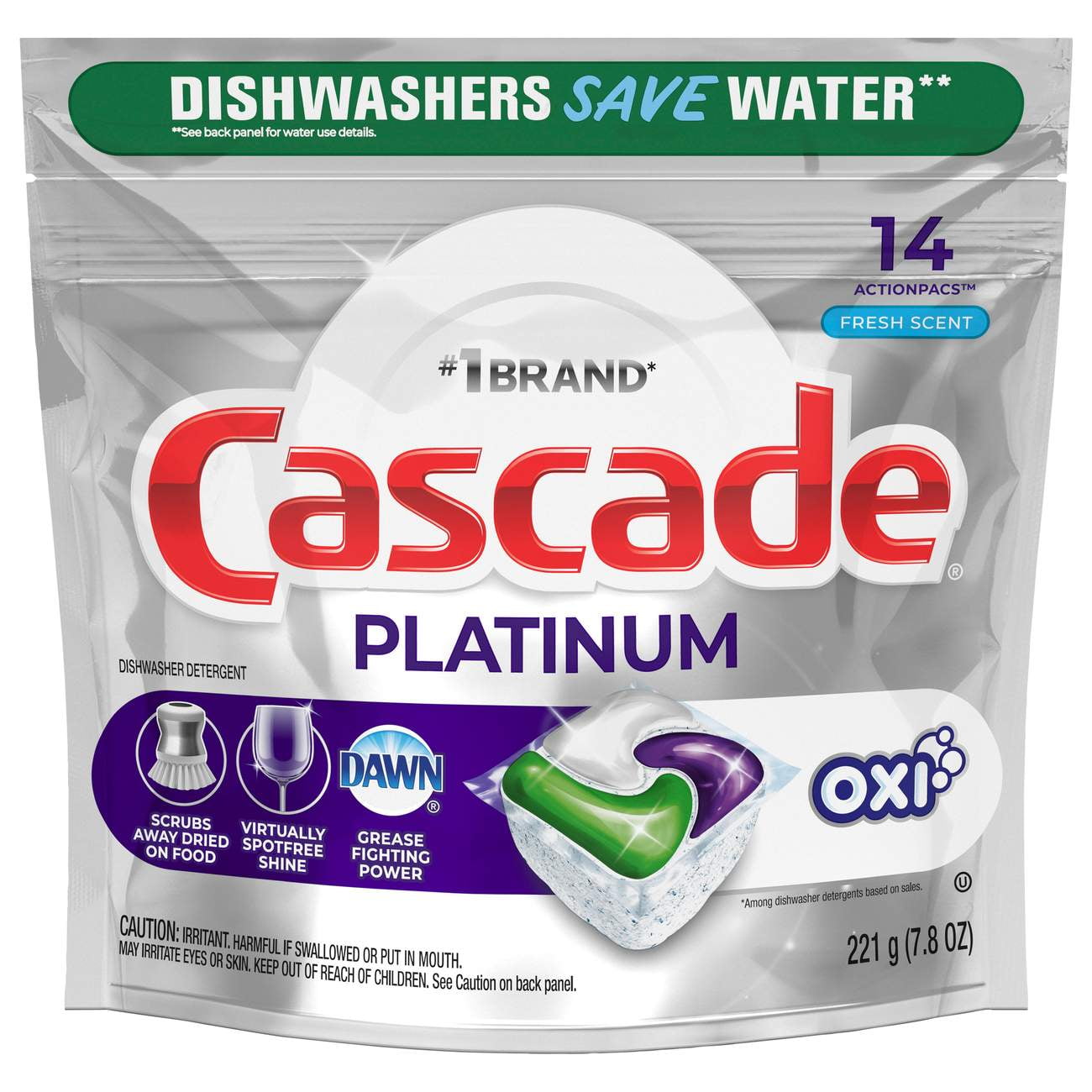 Cascade Platinum Fresh Scent Dishwasher Detergent ActionPacs + Oxi 14 ct