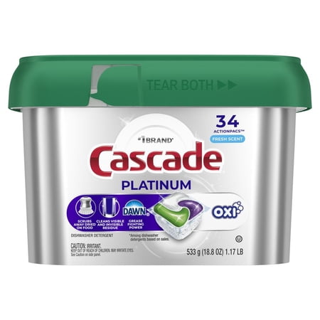 Cascade Platinum Fresh Scent Dishwasher Detergent ActionPacs +Oxi - 34 ct- Pack of 2