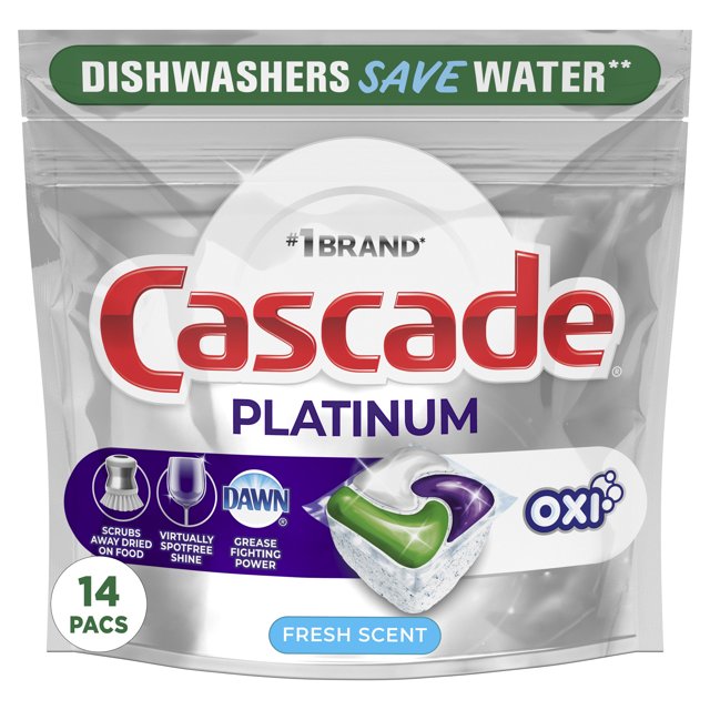 Cascade Platinum + Oxi Dishwasher Pods, Action Pacs Dishwasher