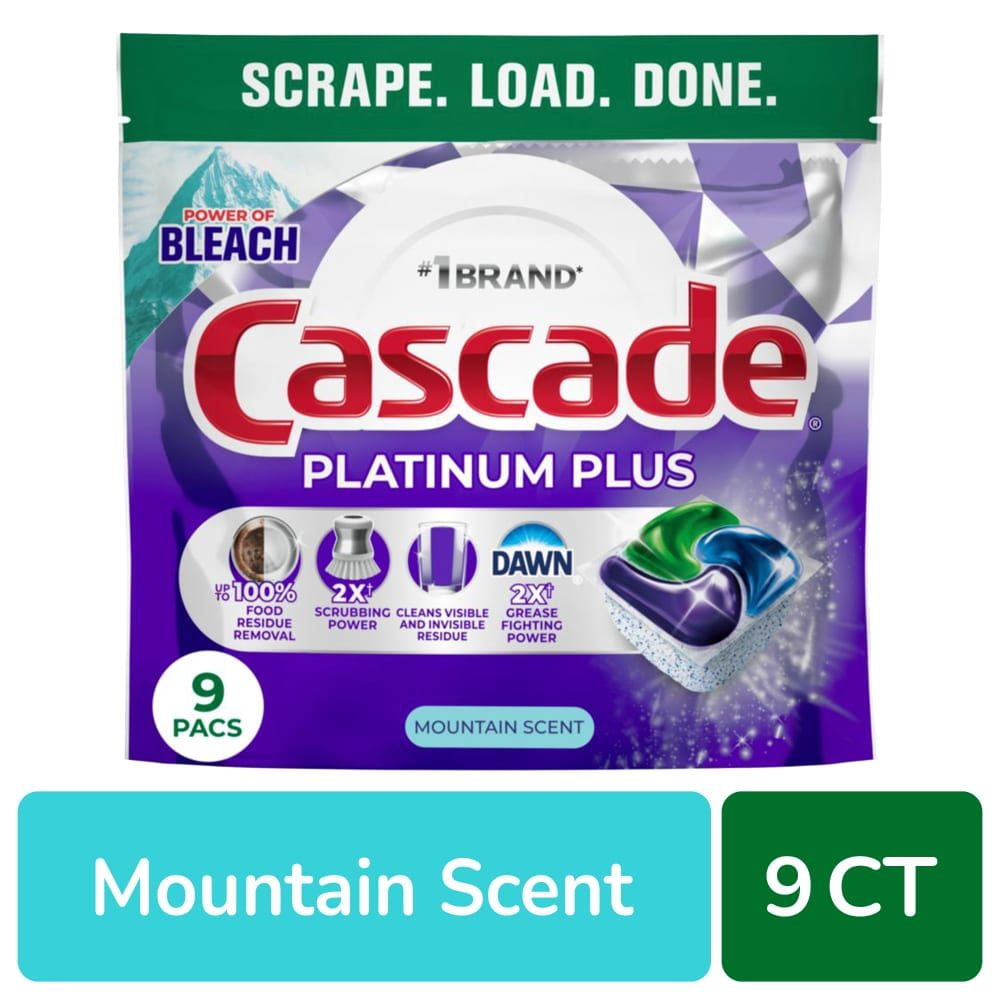 Cascade Platinum Plus Action Pacs Dishwasher Pods Dish Detergent Soap Mountain 9 ct - Pack of 2