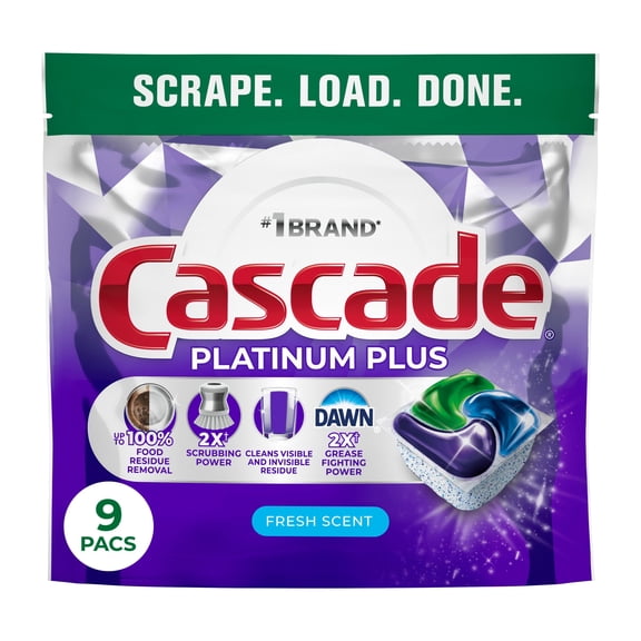 Cascade Platinum Plus ActionPacs Dishwasher Detergent - Fresh - 9 ct