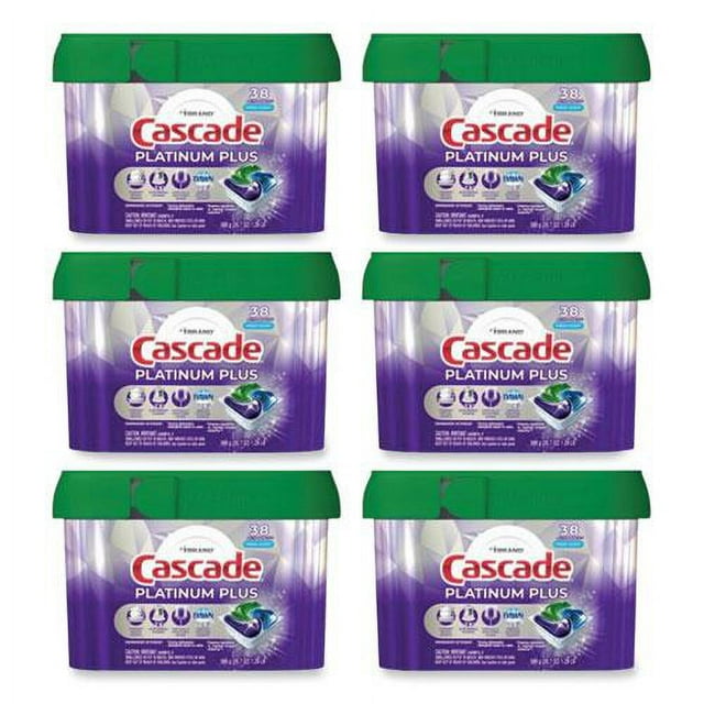 Cascade Platinum Plus ActionPacs Dishwasher Detergent Pods, Fresh Scent, 20.7 oz Tub, 38/Tub, 6/Carton