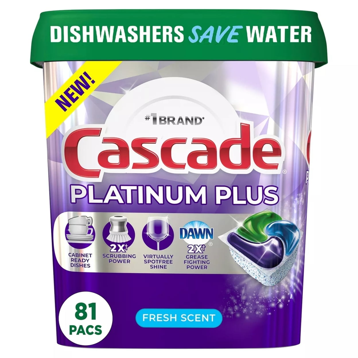 Cascade Platinum Plus ActionPacs Dishwasher Detergent Pods, Fresh Scent