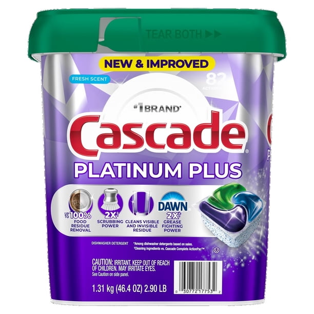 Cascade Platinum Plus Dishwasher ActionPacs, Fresh Scent, 82 Count