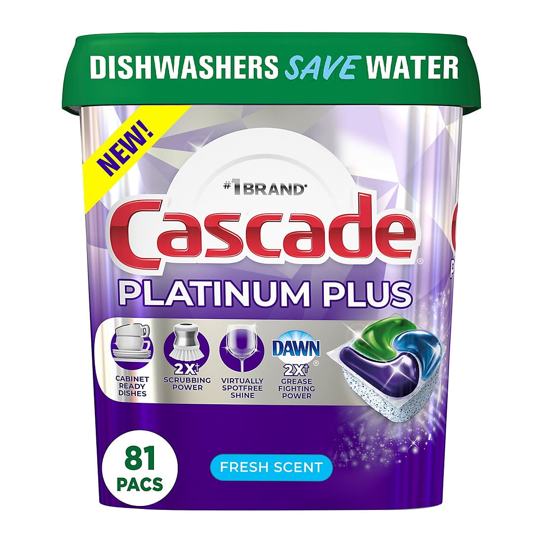 Cascade Platinum Plus Dishwasher Detergent Action Pacs, Fresh scent, 81