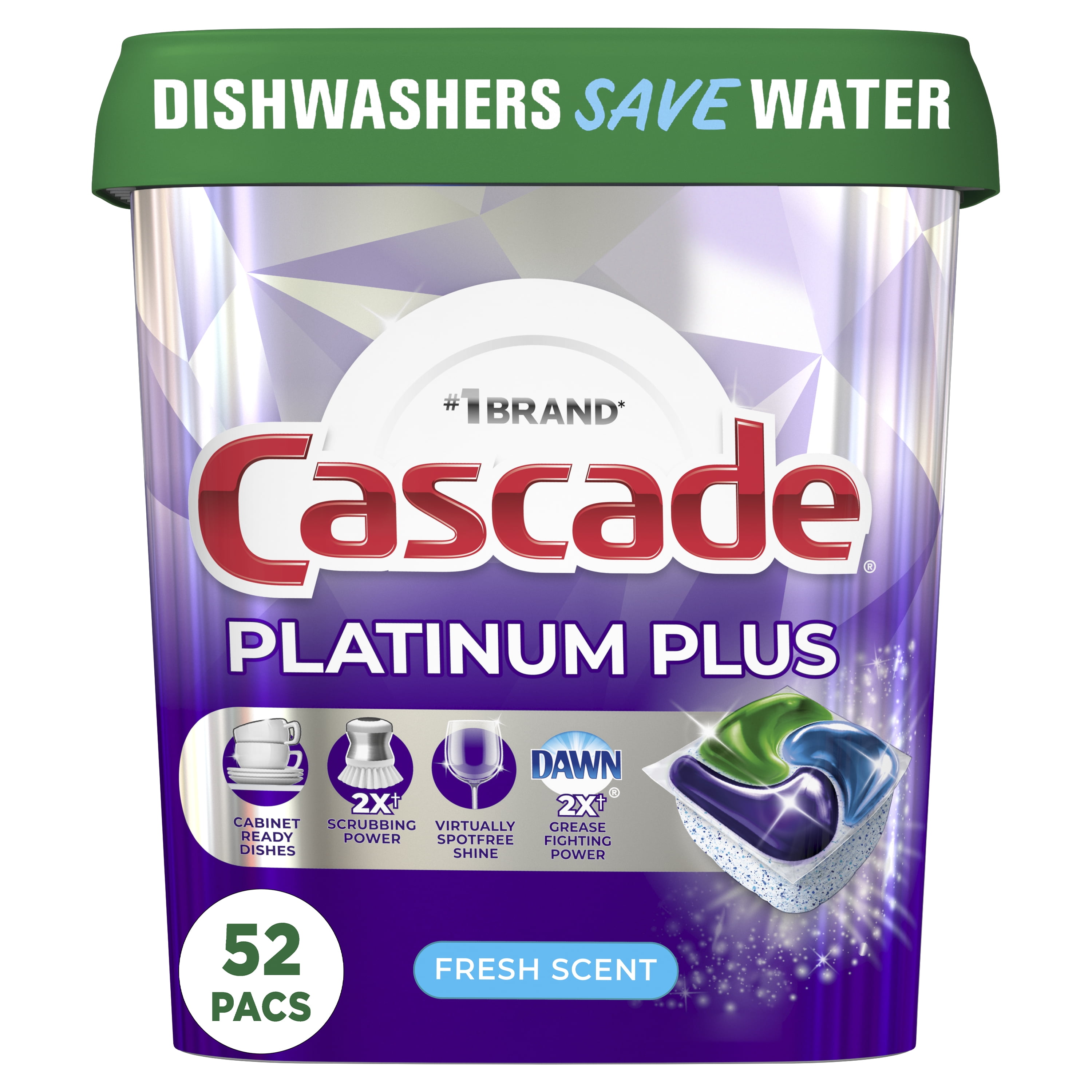 Cascade Platinum Plus Dishwasher Detergent Pacs, Fresh, 52 Count - Walmart.com