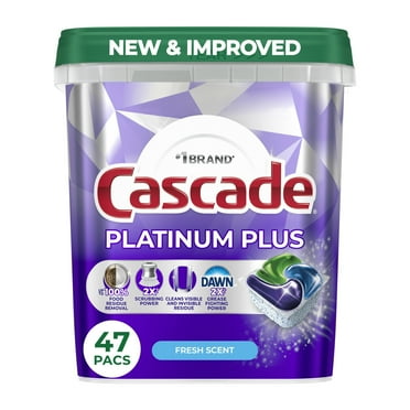 Cascade Platinum Plus Dishwasher Pods, Action Pacs Dishwasher Detergent Tabs, Fresh, 47 Count (2 Pack)
