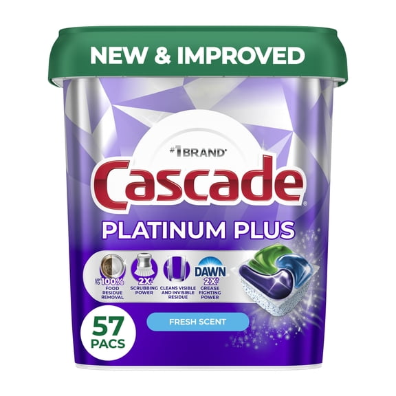 Cascade Platinum Plus Dishwasher Pods, Action Pacs Dishwasher Detergent Tabs, Fresh, 57 Count (Pack of 1)