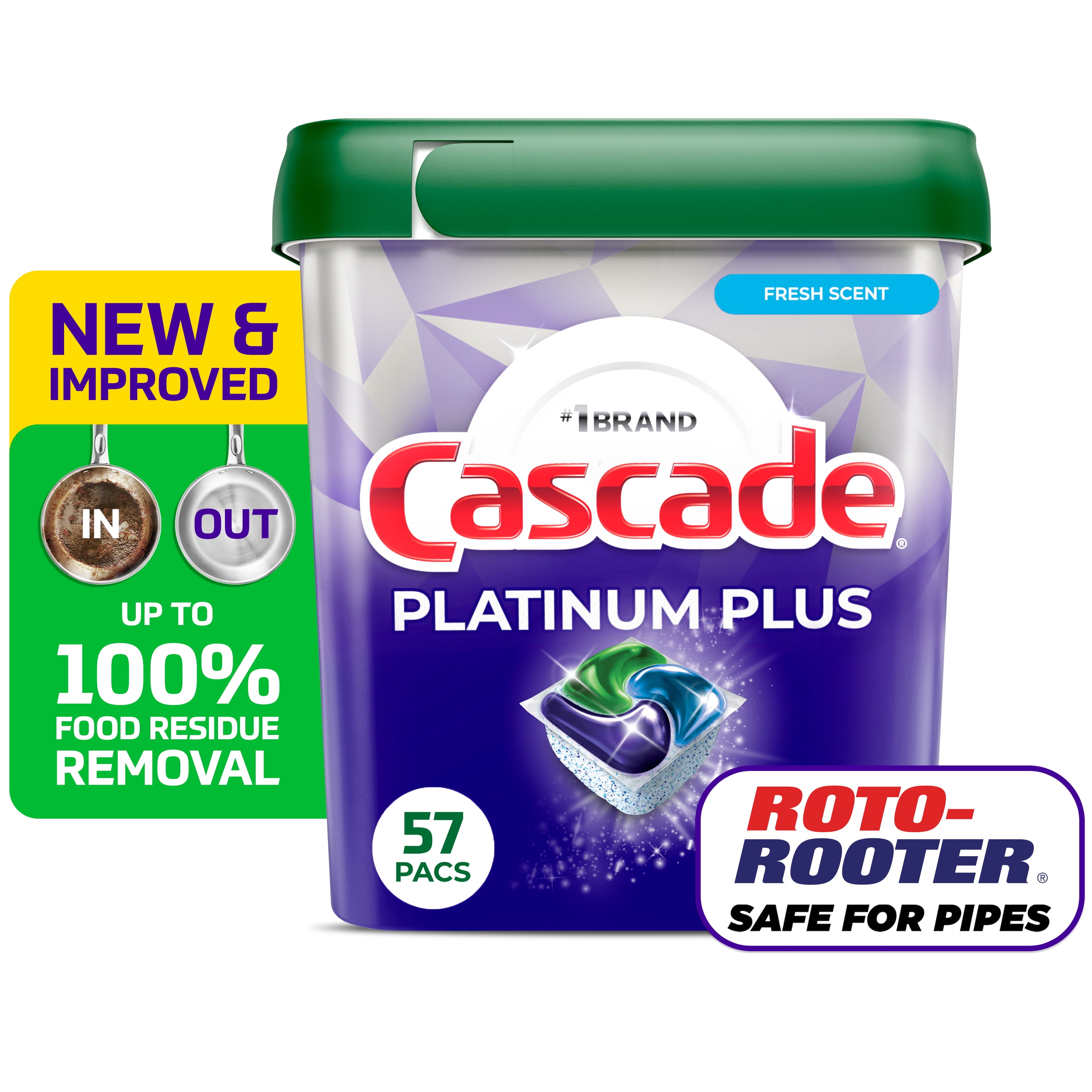 Cascade Platinum Plus Dishwasher Pods, Dishwasher Detergent Soap Tabs, Fresh, 57 Count