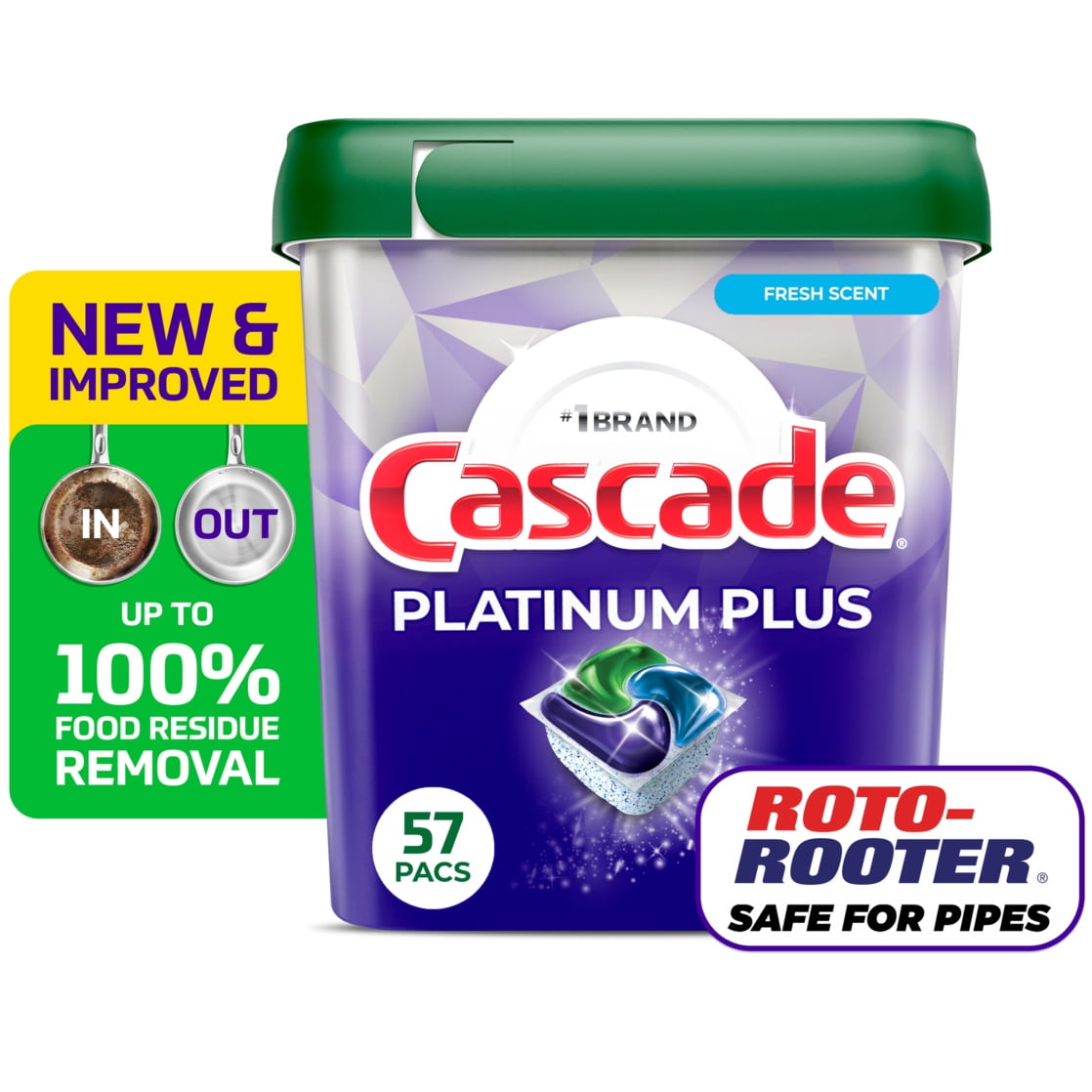Cascade Platinum Plus Dishwasher Pods, Fresh, 57 Count