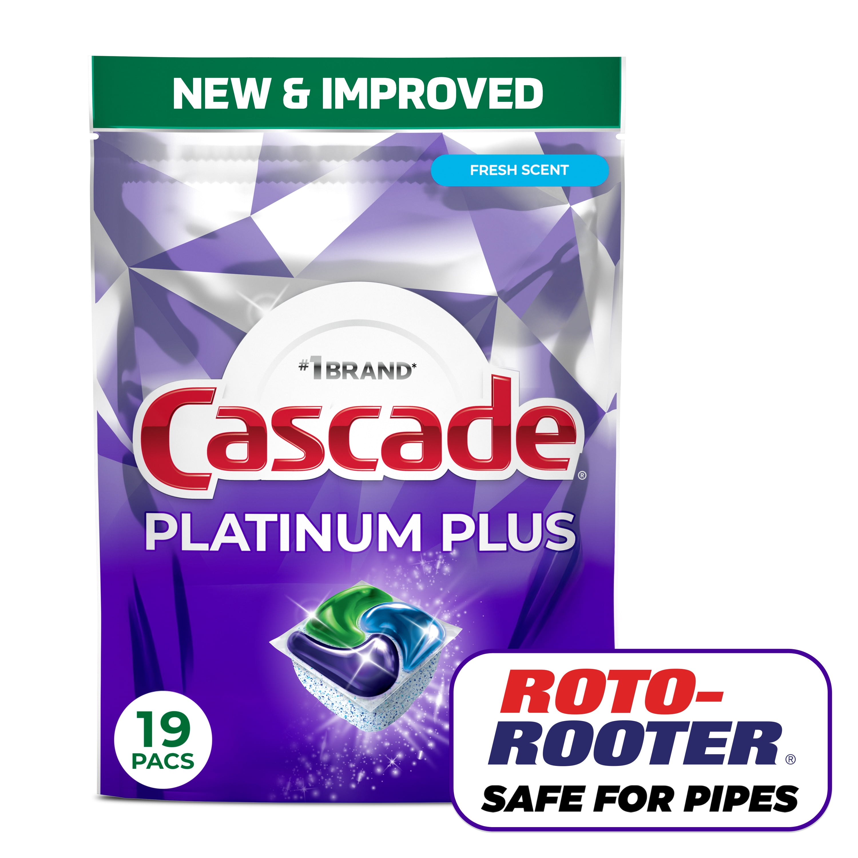 Cascade Platinum Plus Dishwasher Pods, Dishwasher Detergent Soap Tabs, Fresh, 19 Count