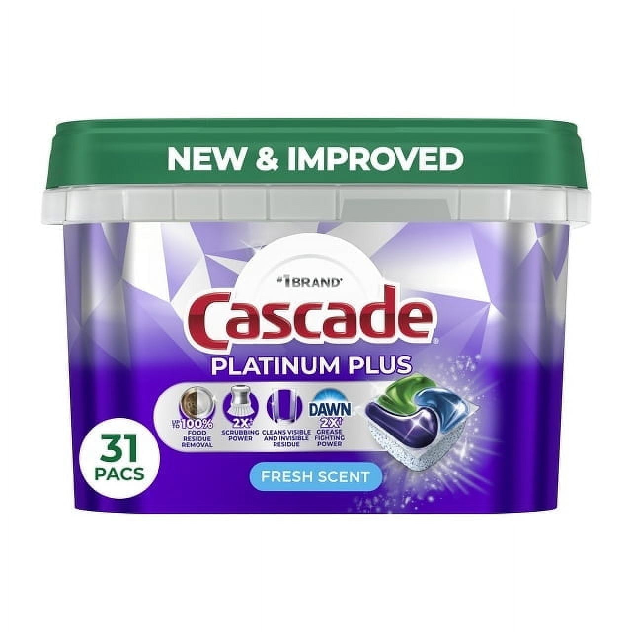 Cascade Platinum Plus Dishwasher Pods, Dishwasher Detergent, Dish Detergent Soap, Fresh, (2 Pack of 31 Count)