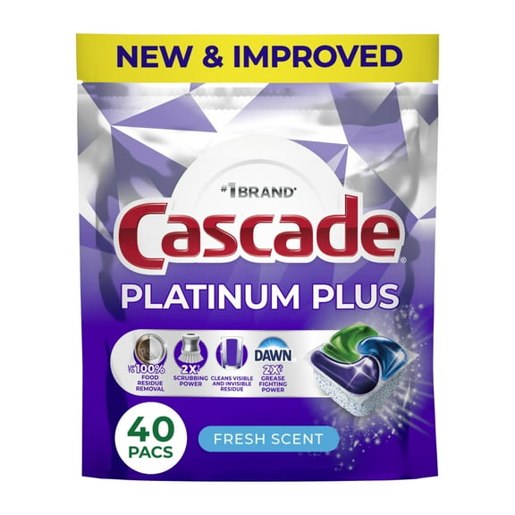 Cascade Platinum Plus Dishwasher Pods, Dishwasher Detergent, Dish Detergent Soap, Fresh, 40 Count