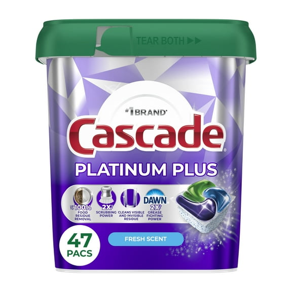Cascade Platinum Plus Dishwasher Pods, Dishwasher Detergent, Dish Detergent Soap, Fresh, 47 Count