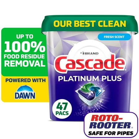 Cascade Platinum Plus Dishwasher Pods, Dishwasher Detergent Soap Tabs, Fresh, 47 Count