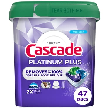 Cascade Platinum Plus Dishwasher Pods, Dishwasher Detergent Soap Tabs, Fresh, 47 Count