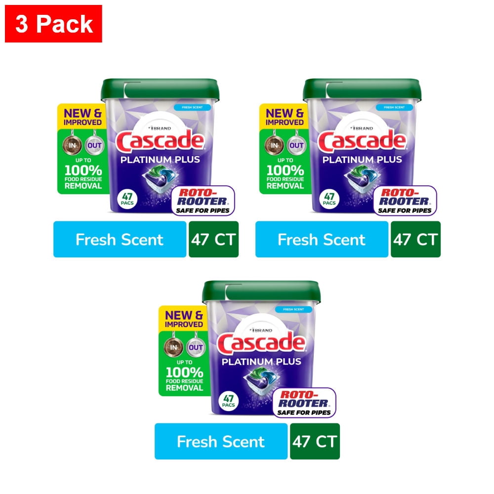 Cascade Platinum Plus Dishwasher Pods Dishwasher Detergent Dish Detergent Soap Fresh 47 ct - 3 Pack