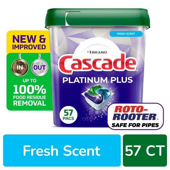 Cascade Platinum Plus Dishwasher Pods Dishwasher Detergent Dish Detergent Soap Fresh 57 ct - Pack of 2