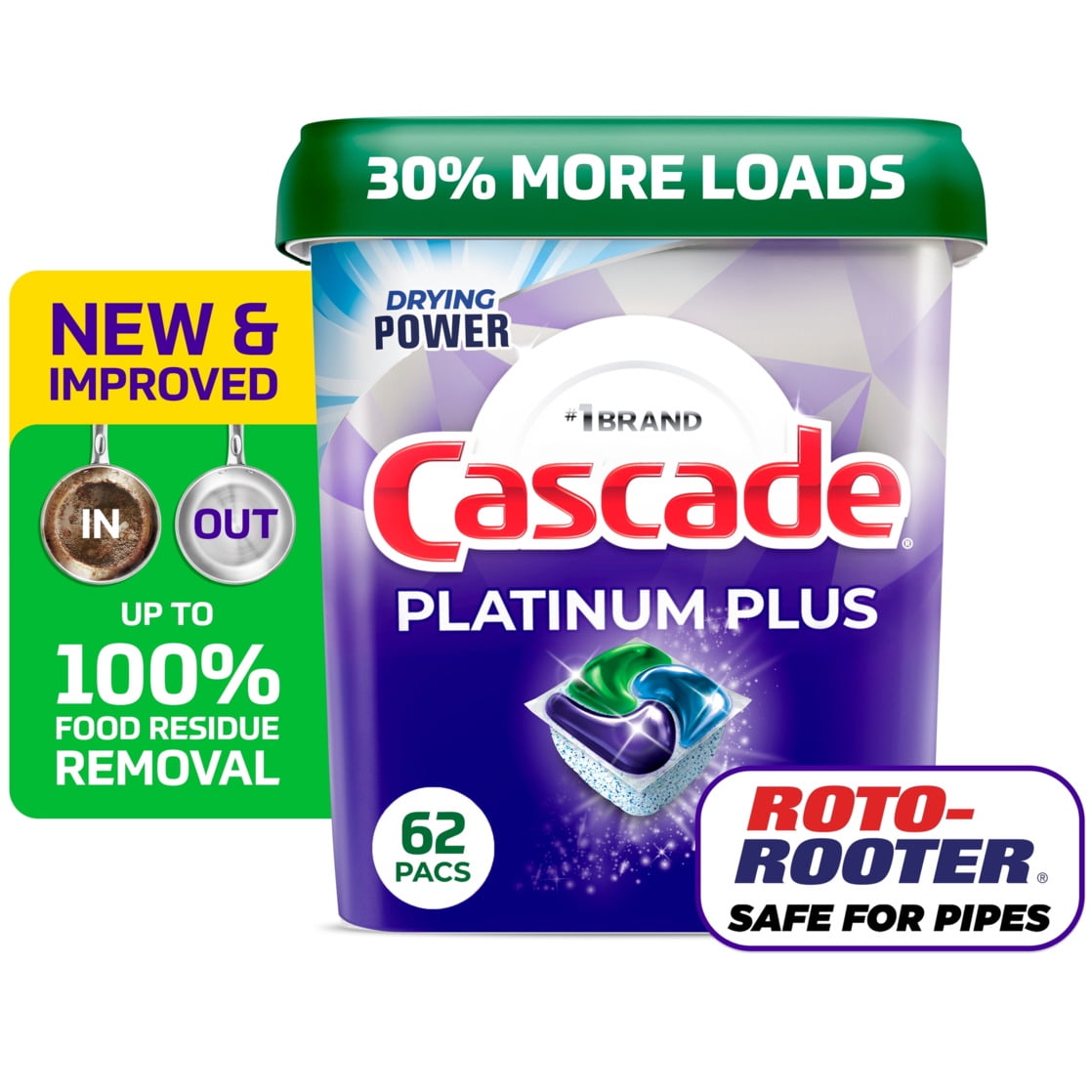 Cascade Platinum Plus Dishwasher Pods, Dishwasher Detergent, Dish Detergent Soap, Fresh, 62 Count