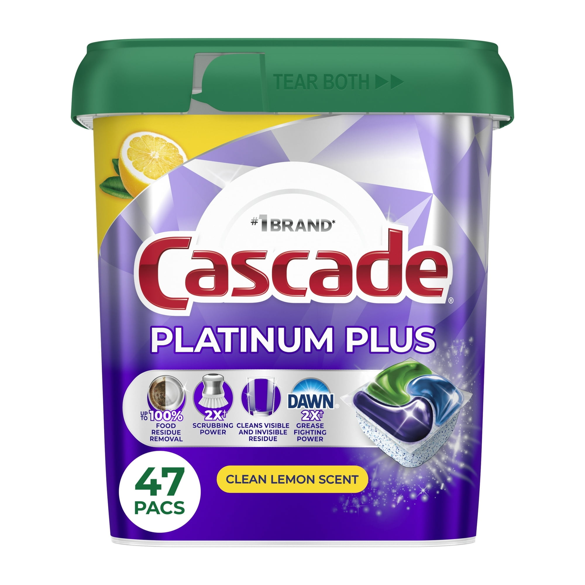 Cascade Platinum Plus Dishwasher Pods, Dishwasher Detergent, Dish Detergent Soap, Lemon, (2 Pack of 47 Count)