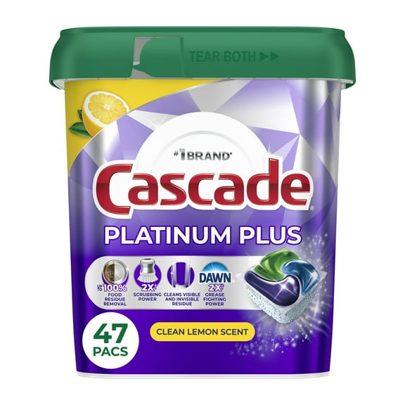 Cascade Platinum Plus Dishwasher Pods, Dishwasher Detergent, Dish Detergent Soap, Lemon, (2 Pack of 47 Count)