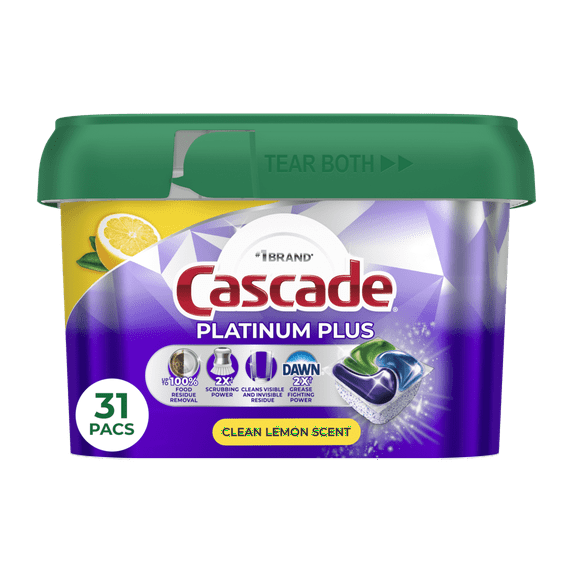 Cascade Platinum Plus Dishwasher Pods, Dishwasher Detergent, Dish Detergent Soap, Lemon, (4 Pack of 31 Count)