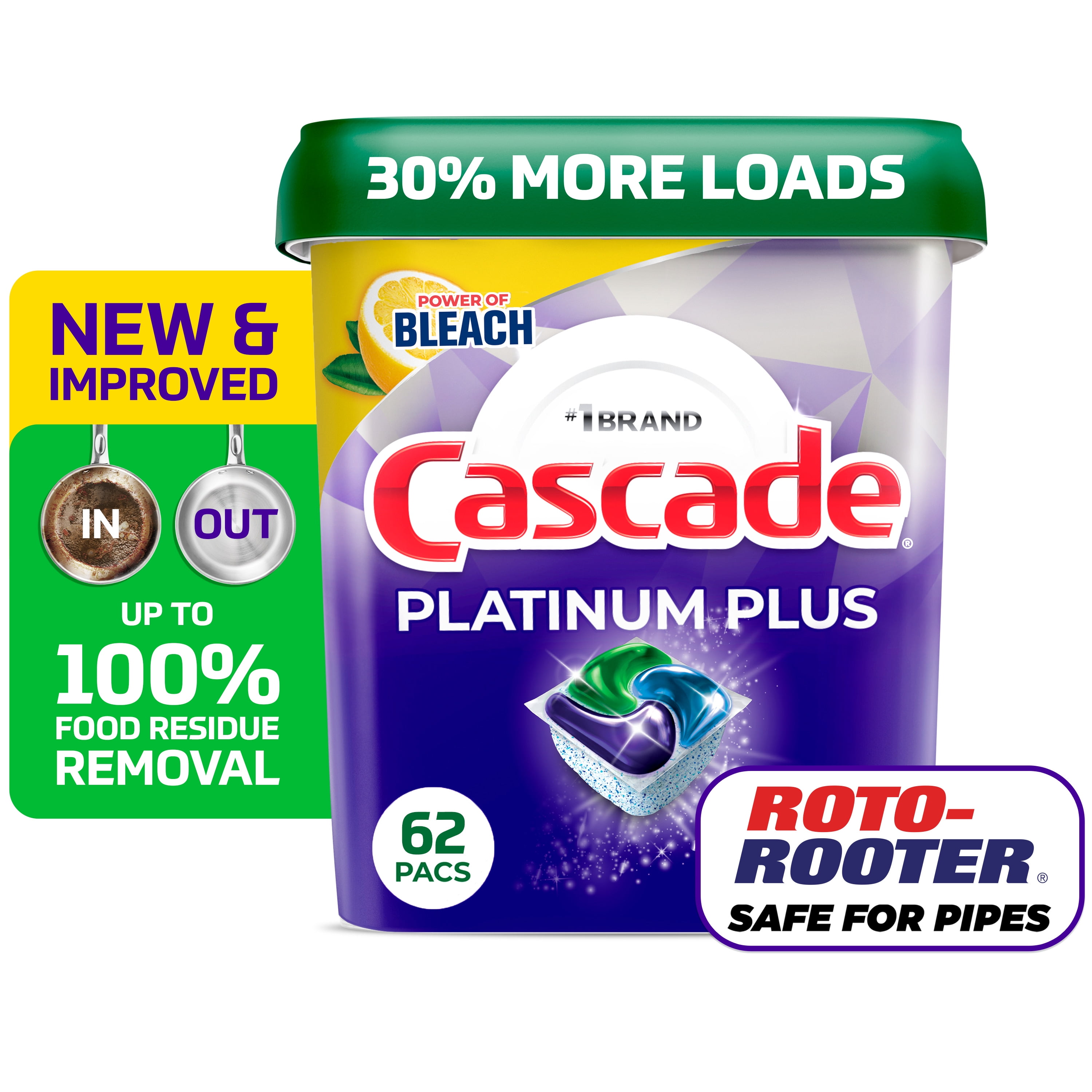 Walmart discount codes: Cascade Platinum Plus Dishwasher Pods, Dishwasher Detergent, Dish Detergent Soap, Lemon, 62 Count