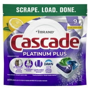 Cascade Platinum Plus Dishwasher Pods, Dishwasher Detergent, Dish Detergent Soap, Lemon, 9 Count (Pack of 2)