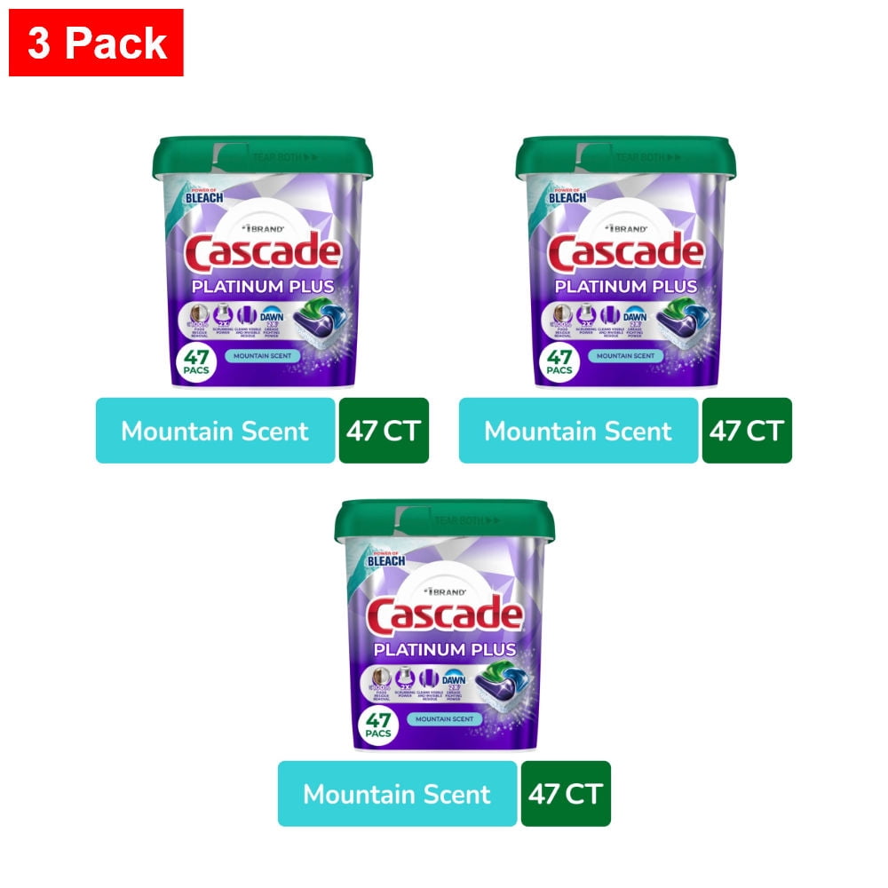 Cascade Platinum Plus Dishwasher Pods Dishwasher Detergent Dish Detergent Soap Mountain 47 ct - 3 Pack