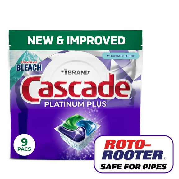 Cascade Platinum Plus Dishwasher Pods, Dishwasher Detergent, Dish Detergent Soap, Mountain, 9 Count