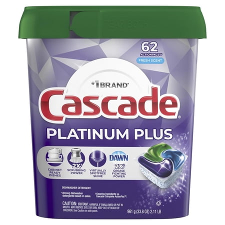 Cascade Platinum Plus Fresh Scent Dishwasher Detergent ActionPacs 62 ct