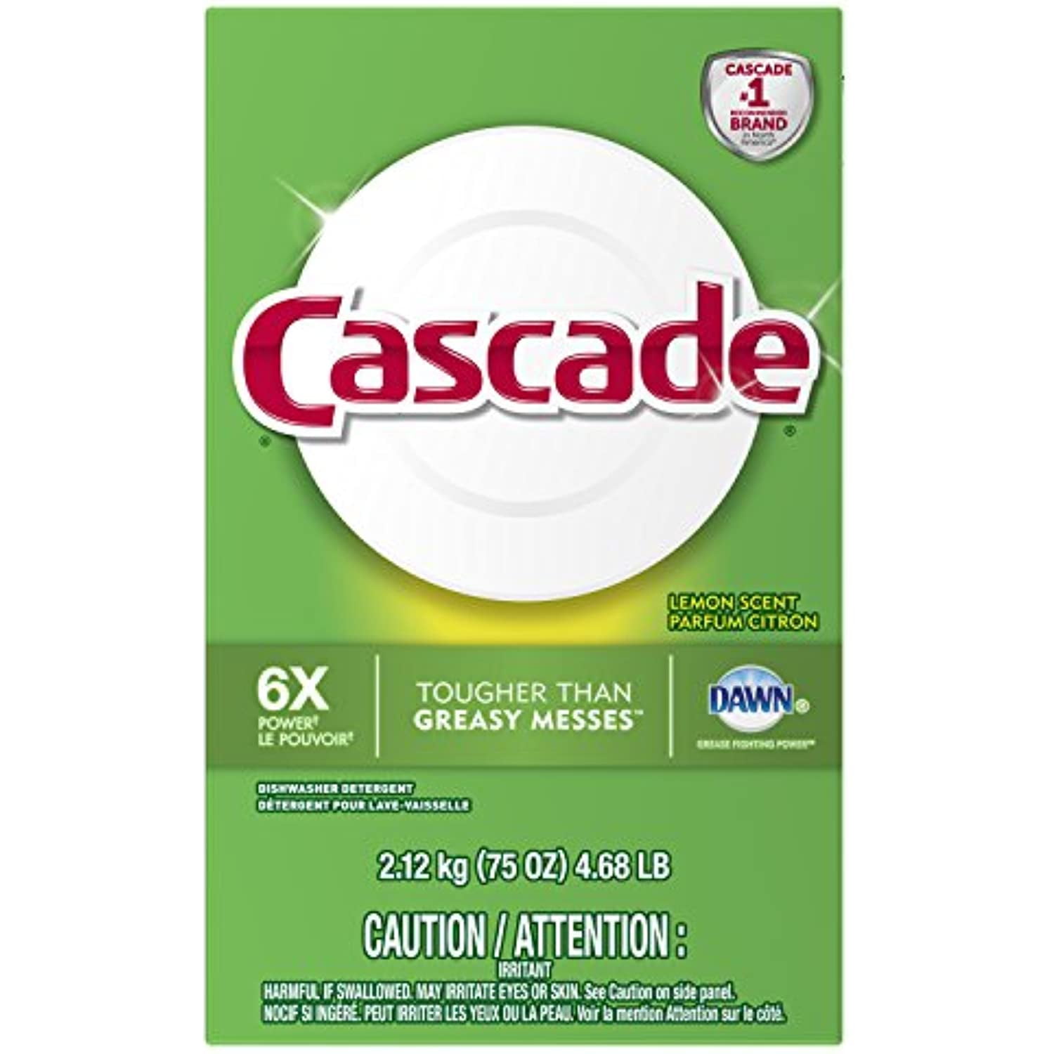 Cascade Powder Dishwasher Detergent, Lemon Scent, 75 Ounces
