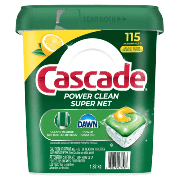 Cascade Power Clean Dishwasher Detergent ActionPacs Lemon Scent - 115ct