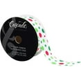 thumbnail image 1 of Cascade Satin Ribbon W/Wired Edge 1.5"X20yd-Red & Green Dots W/Silver Metallic, 1 of 1