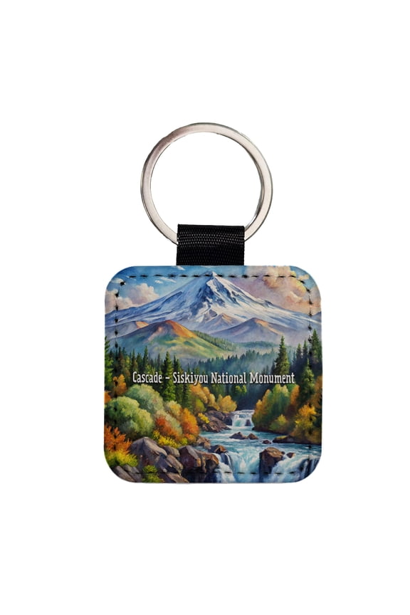 Cascade - Siskiyou National Monument California, Oregon Faux Leather Square Keychain