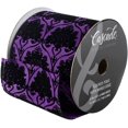 thumbnail image 1 of Cascade Textured Satin Ribbon W/Wired Edge 4"X15yd-Black Flocking, Toile Pattern On Purple, 1 of 2