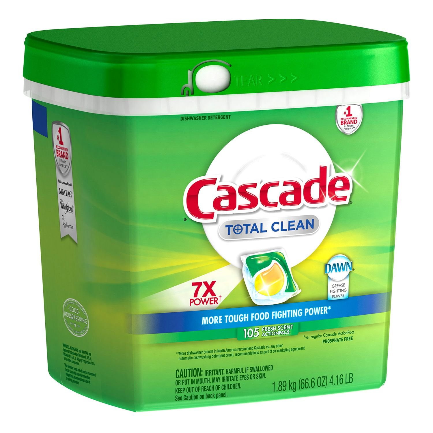 Cascade Total Clean 7X Power Dishwashing Detergent Action Pacs, 105
