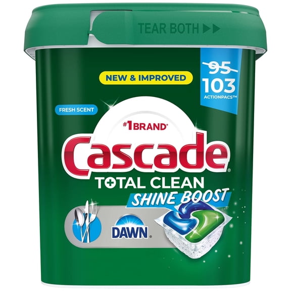 Cascade Total Clean Shine Boost ActionPacs Dishwasher Detergent, Fresh (103 Ct)
